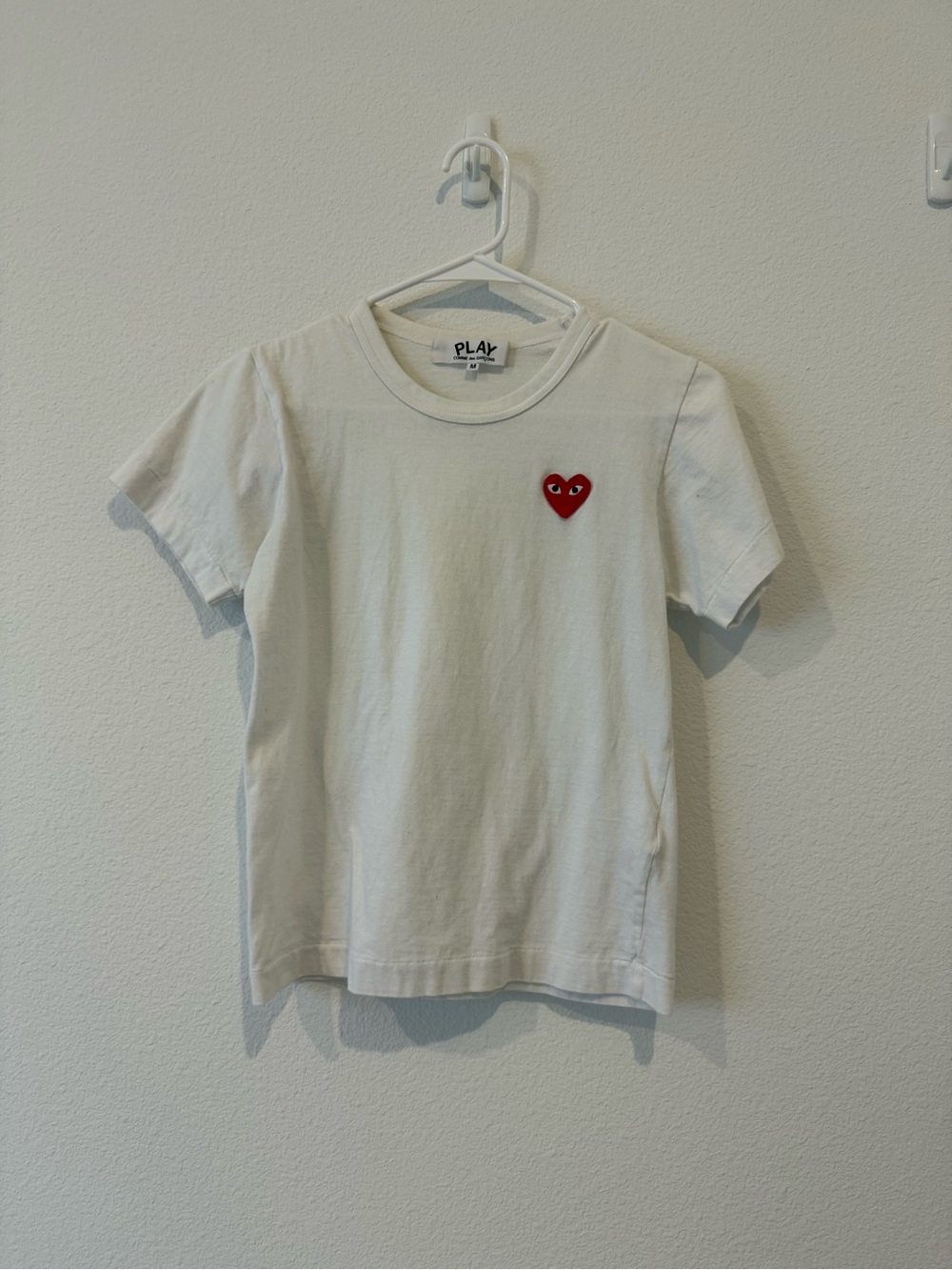 Comme des Garcons PLAY White Long Sleeve Tee with Red Heart Patch